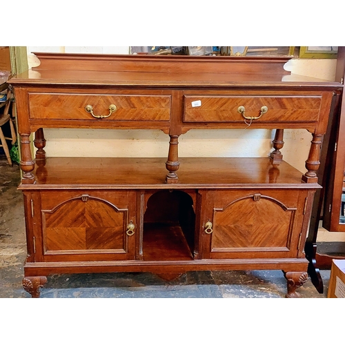 853 - Mahogany 2-Tier Serving Table with 2 Drawers and Cupboards on Either Side - C. 142cm W x 50cm D x 11... 