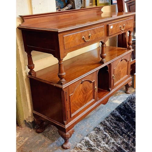 853 - Mahogany 2-Tier Serving Table with 2 Drawers and Cupboards on Either Side - C. 142cm W x 50cm D x 11... 