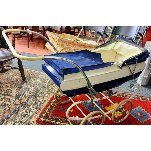 854 - Vintage Blue & White Pram and Carrycot