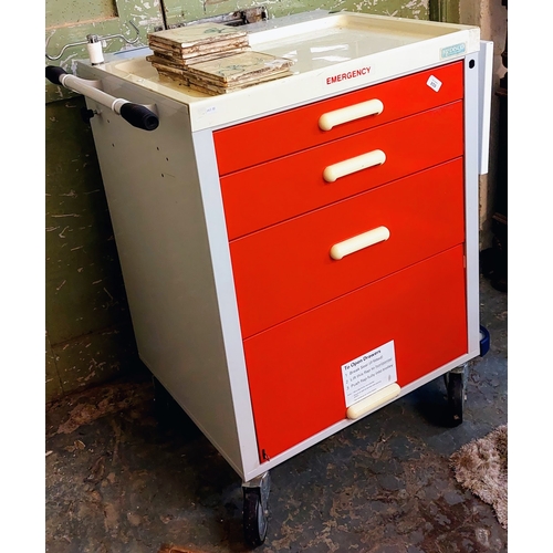 859 - Red & White Metal Trolley Emergency Cabinet