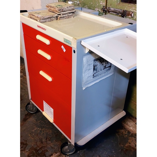 859 - Red & White Metal Trolley Emergency Cabinet