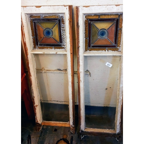 877 - Pair of Leaded Glass Windows - C. 30cm W x 90cm H