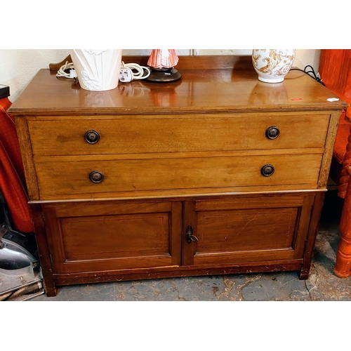 886 - Mahogany Cabinet With 2 Drawers - C. 112cm W x 51cm D 79cm H