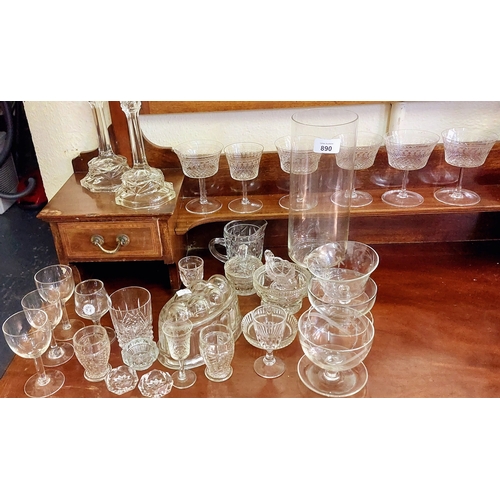 890 - Mixed Lot of Glassware inc Glasses, Jelly Moulds, Candlesticks etc