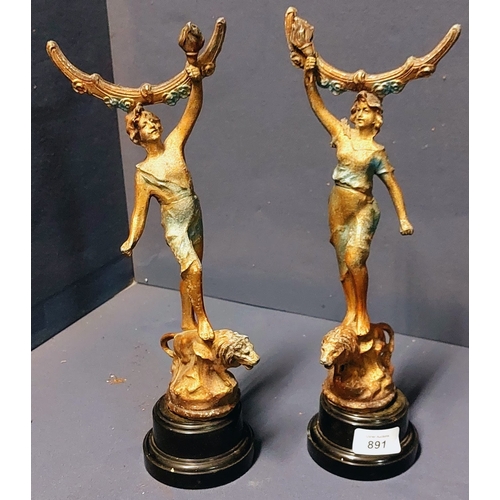 891 - Pair of Metal Mirror Holder Figurines