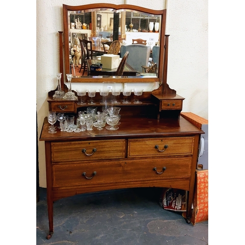 892 - Edwardian Mahogany Dressing Chest with 2 over 1 Drawer and Beveled Mirror - C. 115cm W x 53cm D x 16... 