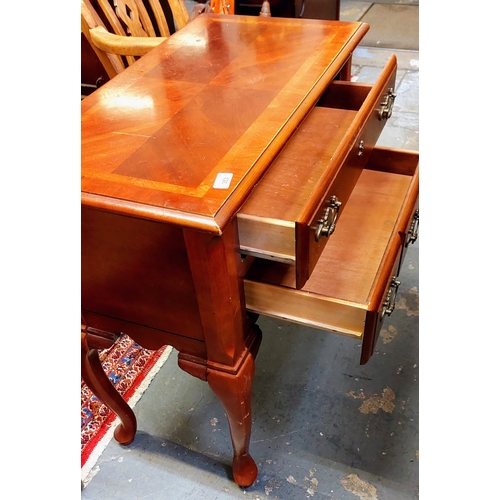 353 - Mahogany Side Table with Brass Handles and Opens With 2 Drawers - C. 77cm W x 42cm D x 77cm H