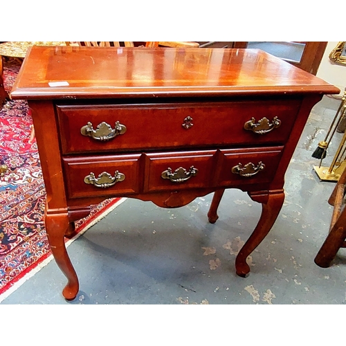 353 - Mahogany Side Table with Brass Handles and Opens With 2 Drawers - C. 77cm W x 42cm D x 77cm H