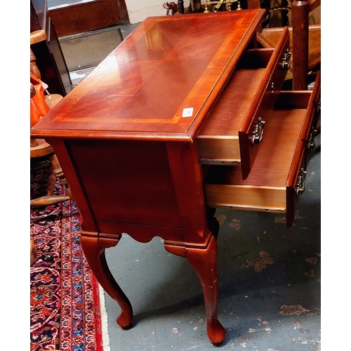 353 - Mahogany Side Table with Brass Handles and Opens With 2 Drawers - C. 77cm W x 42cm D x 77cm H