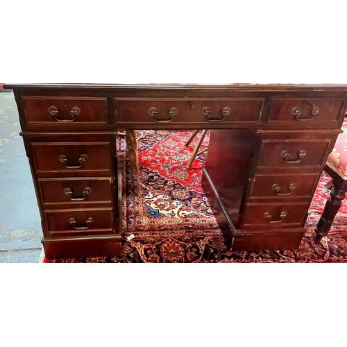 390 - Mahogany Writing Desk with Gilt Tooled Leather Top - C. 122cm W x 61cm D x 79cm H