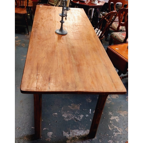 57 - Waxed Pine Country Kitchen Table with Dual Centre Drawer - C. 230cm W x 84cm D x 80cm H