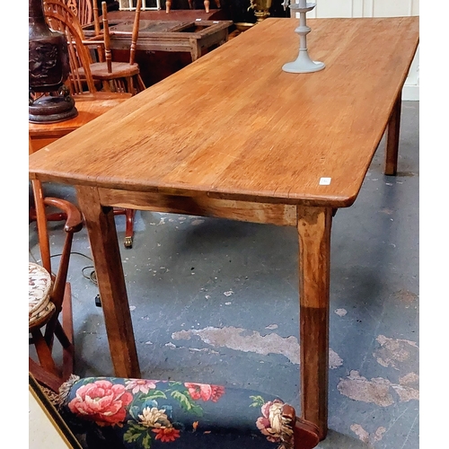 57 - Waxed Pine Country Kitchen Table with Dual Centre Drawer - C. 230cm W x 84cm D x 80cm H