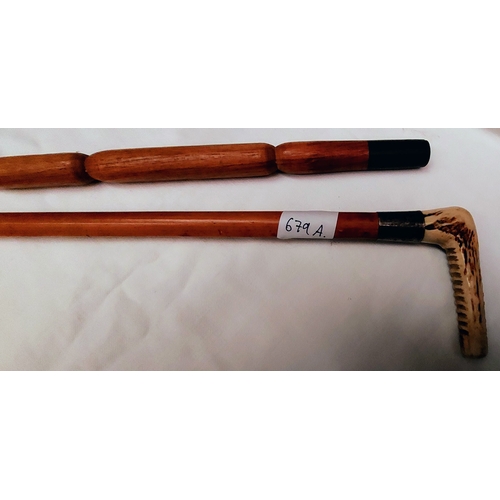 679A - Swaine & Co. London Bone Handle Whip & A Turned Baton with Ebonised Top