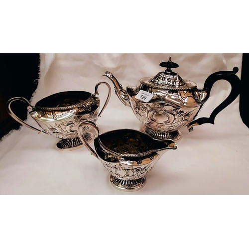 726 - London Silver 3 Piece Tea Service for West & Son, Dublin. Highly Embossed and Debossed Patterning - ... 