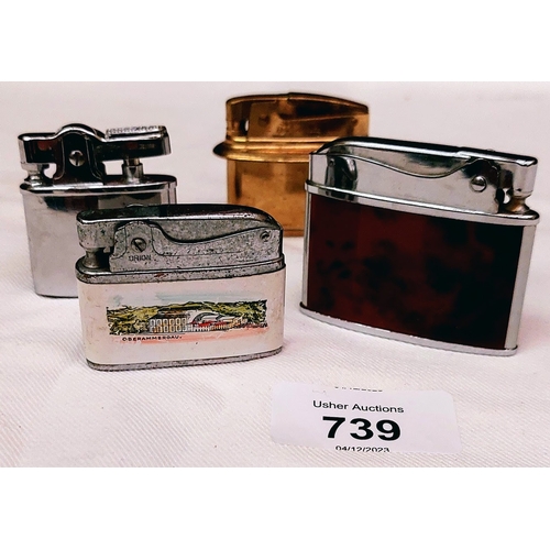 739 - 4 Vintage Lighters inc Brother-Lite & MFG Company Deluxe Super Jewel