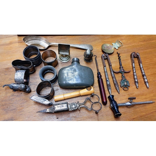 74 - Mahogany Case with Silver Plate Collectible Objects - Nutcrackers etc