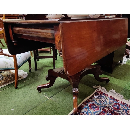 570 - Mahogany William IV Drop Leaf Table with Drawer to One End on Splayed Pedestal base and Brass castor... 