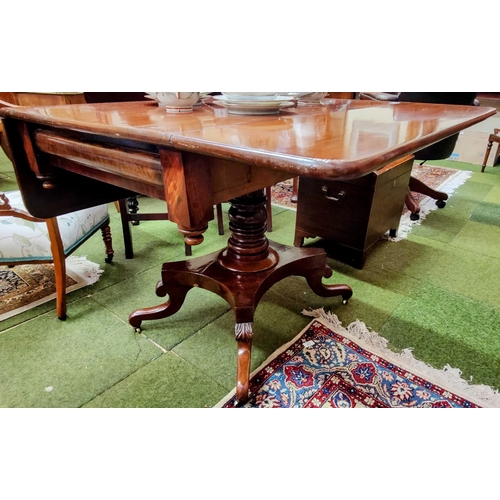 570 - Mahogany William IV Drop Leaf Table with Drawer to One End on Splayed Pedestal base and Brass castor... 