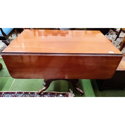 570 - Mahogany William IV Drop Leaf Table with Drawer to One End on Splayed Pedestal base and Brass castor... 