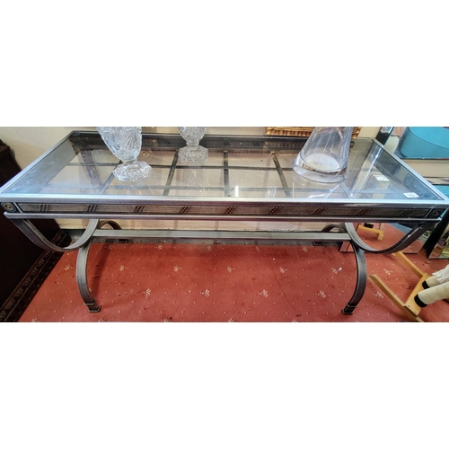 770 - Vintage Iron Frame Glass Top Side Table - C. 126cm W x 46cm D x 69cm H