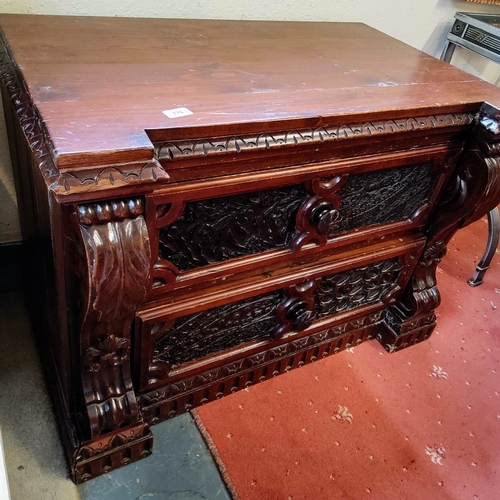 776 - Highly Carved 2 Drawer Mahogany Chest - C. 89cm W x 56cm D x 66cm H