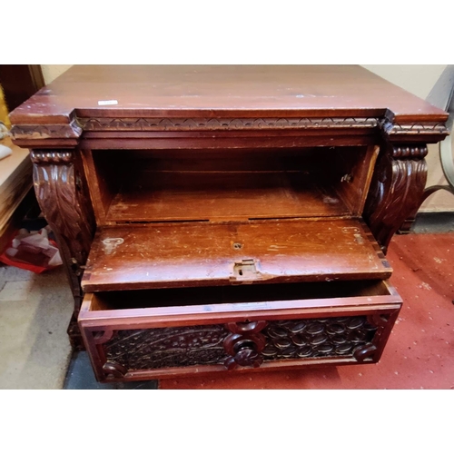 776 - Highly Carved 2 Drawer Mahogany Chest - C. 89cm W x 56cm D x 66cm H