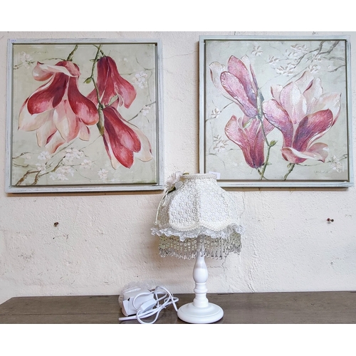 802 - Pair of Floral Pictures and a Table Lamp