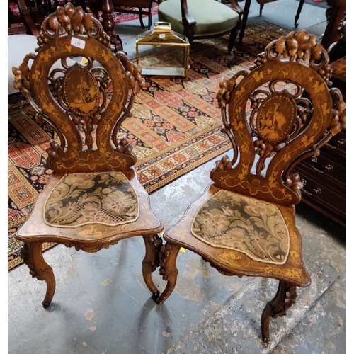 252 - Pair of Victorian Highly Inlaid Carved Chairs