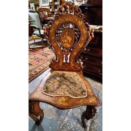 252 - Pair of Victorian Highly Inlaid Carved Chairs