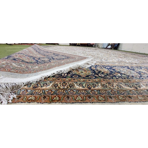 544 - Indian Wool Hand-Knotted Large Carpet Square (Blue Border) - C. 410cm x 305cm