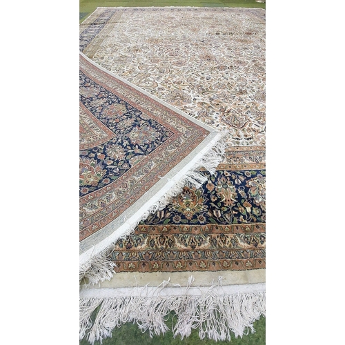 544 - Indian Wool Hand-Knotted Large Carpet Square (Blue Border) - C. 410cm x 305cm