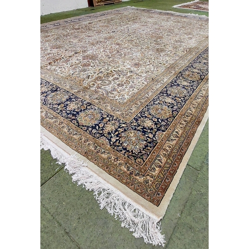 544 - Indian Wool Hand-Knotted Large Carpet Square (Blue Border) - C. 410cm x 305cm