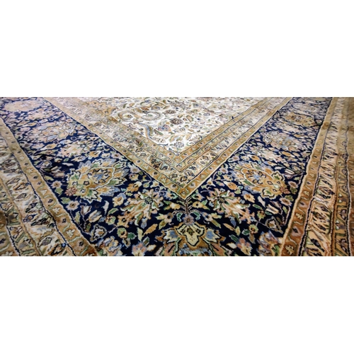 544 - Indian Wool Hand-Knotted Large Carpet Square (Blue Border) - C. 410cm x 305cm