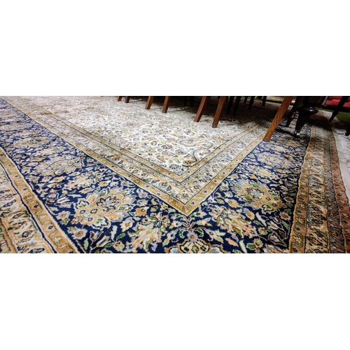 544 - Indian Wool Hand-Knotted Large Carpet Square (Blue Border) - C. 410cm x 305cm