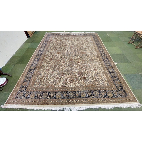 544 - Indian Wool Hand-Knotted Large Carpet Square (Blue Border) - C. 410cm x 305cm