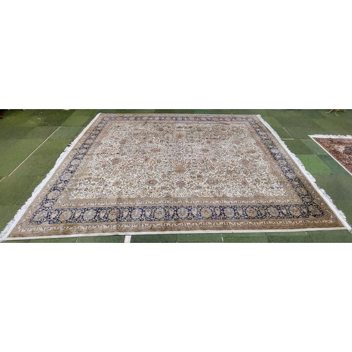 544 - Indian Wool Hand-Knotted Large Carpet Square (Blue Border) - C. 410cm x 305cm