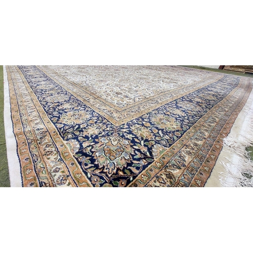 544 - Indian Wool Hand-Knotted Large Carpet Square (Blue Border) - C. 410cm x 305cm