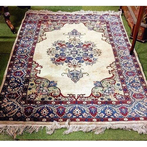 571 - Cream & Blue Carpet Square - C. 200cm x 120cm