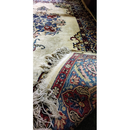 571 - Cream & Blue Carpet Square - C. 200cm x 120cm