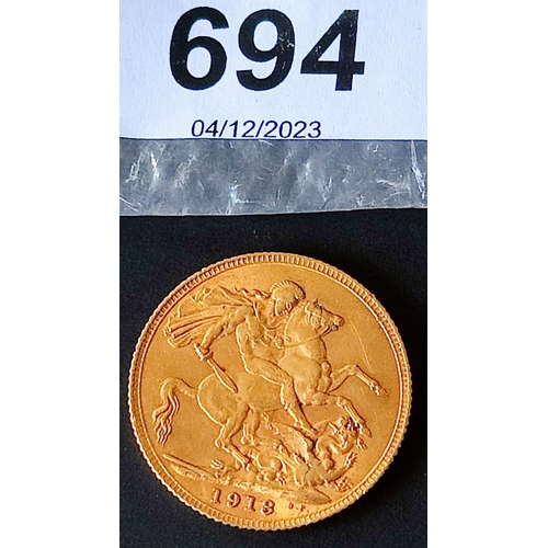 694 - A George V Gold Sovereign 1913