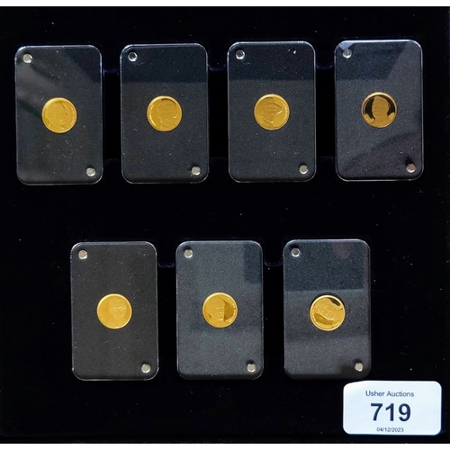 719 - 7 Gold Coin Set - Seven Signatories Smallest Gold 2022 - 24ct Gold, 1/25 Crown.