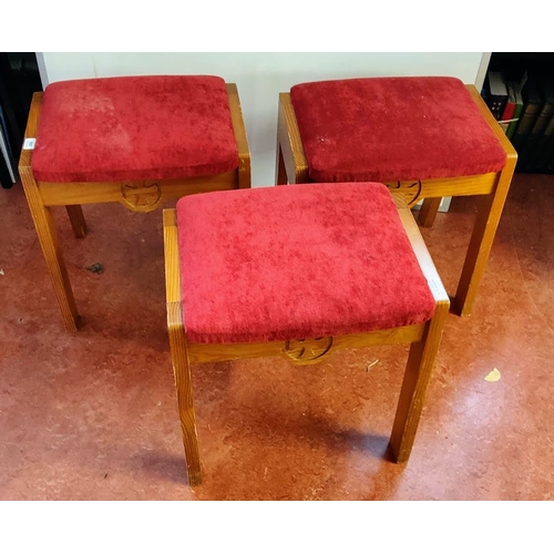 898 - Set of 3 Pine Stools with Padded Seat