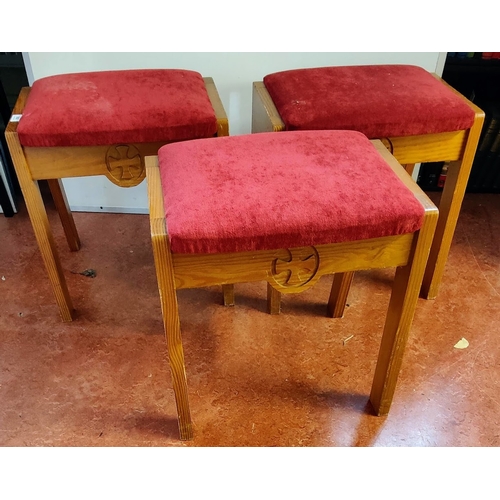 898 - Set of 3 Pine Stools with Padded Seat