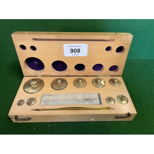 908 - Cased Set of Brass Weights