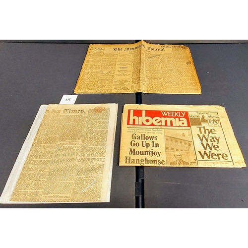 371 - The Times London July 15th 1828, The Freemans Journal Dublin 1907 & Weekly Hibernia 1980