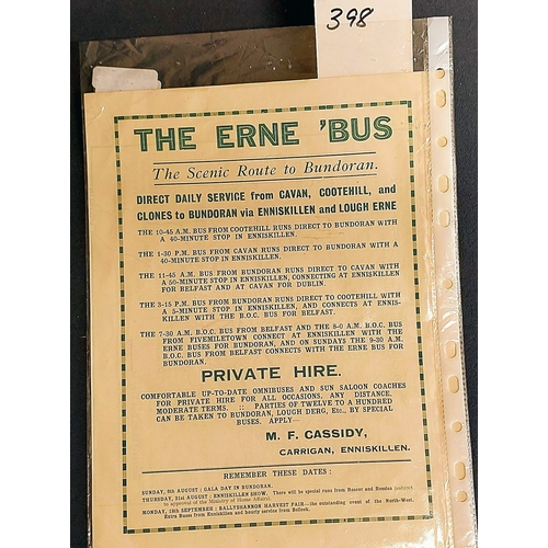 398 - Irish Travel Pamphlets inc Northern Ireland Map, The Erne Bus & Irish Travel 1931