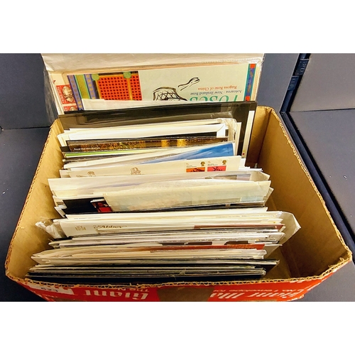 523 - Box of First Day Covers Postcards, Stamps etc - Mostly English