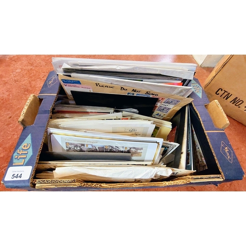 544 - Box Lot of Postcards, Stamps, First Day Covers etc - Mainly British