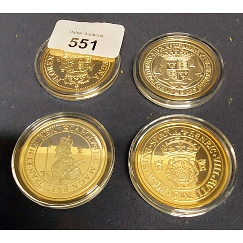 551 - 4 Commemorative Coins from The Historic Coins of Great Britain - Silver & Gold Plate