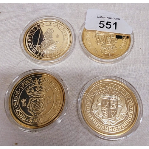 551 - 4 Commemorative Coins from The Historic Coins of Great Britain - Silver & Gold Plate